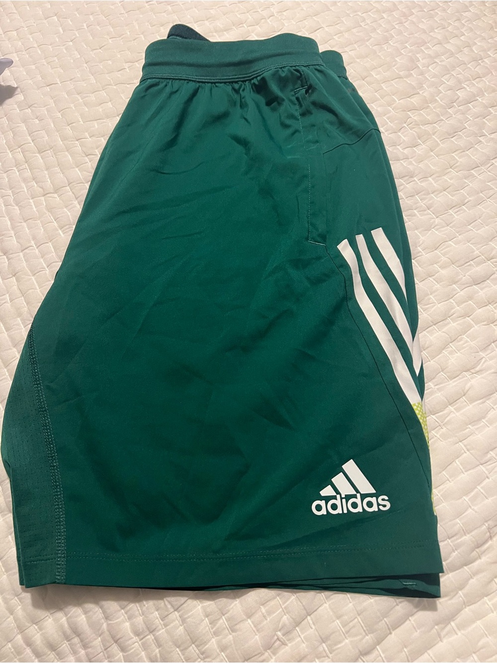 adidas Deep Green Athletic Shorts with White Stripes